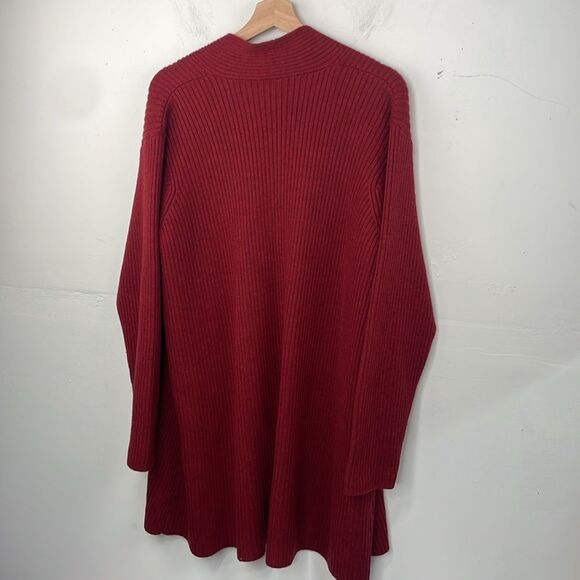 Eileen Fisher Open Front Ribbed Cardigan Sweater 100% Merino Wool Deep Red Med - Picture 5 of 13